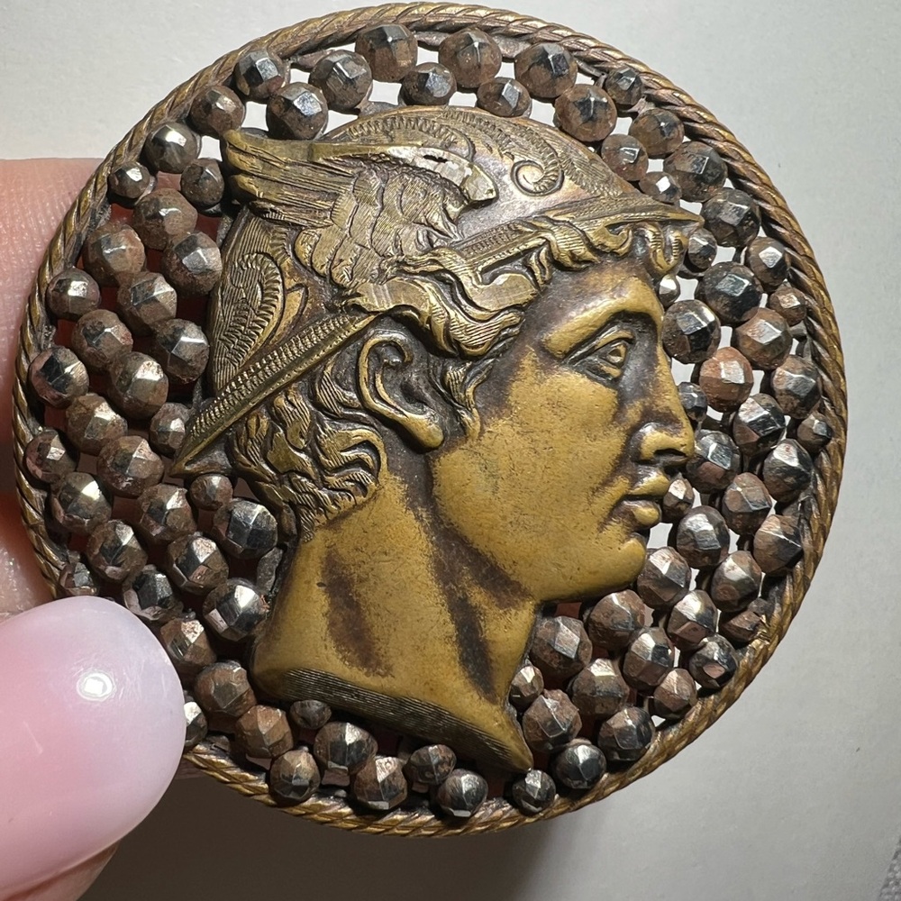 Vintage Brass Medallion Brooch with the image of the God Mercury